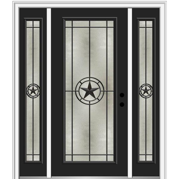 MMI Door Elegant Star 64 in. x 80 in. Left-Hand Inswing Full Lite Decorative Glass Black Painted Fiberglass Prehung Front Door