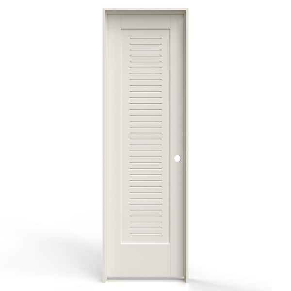 24 in. x 80 in. 1 Panel Left-Handed Primed MDF Wood Single Prehung Interior Door Full Modern Ventilated Panel Louver