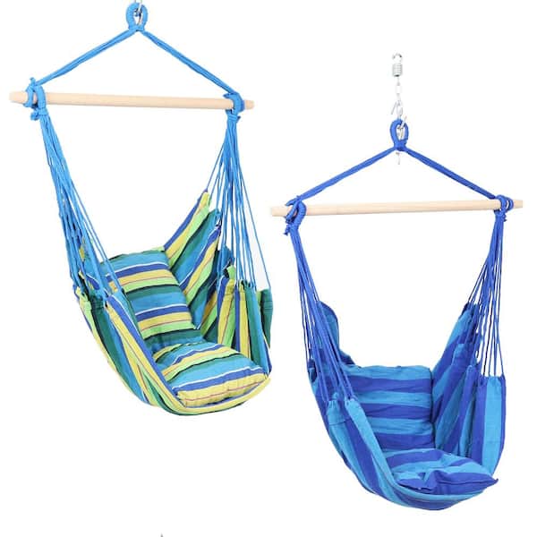 Sunnydaze 3.5 ft. Fabric Hanging Hammock Swing with 2 Cushions in Oasis and Ocean Breeze (Set of 2)
