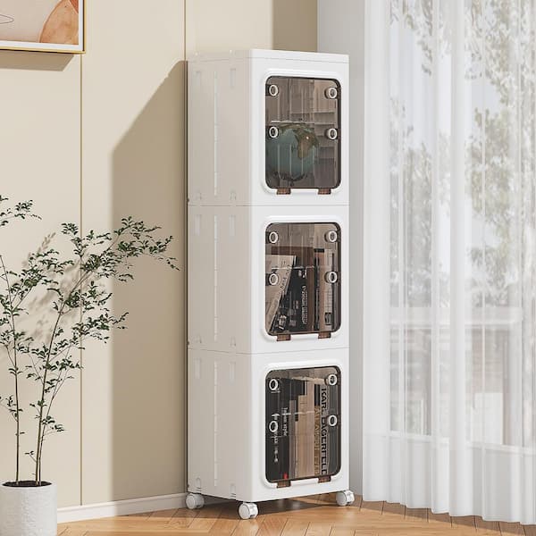 【ベル】CEO Cabinet Storage Set VECELO 3-Tier Stackable Storage Cabinet Set with Clear Doors and