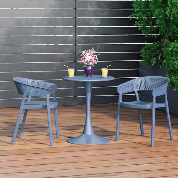 Frond and Form Outdoor Patio Poly Plastic Stacking Curved Back Dining Armchair (Set of 2), French Blue