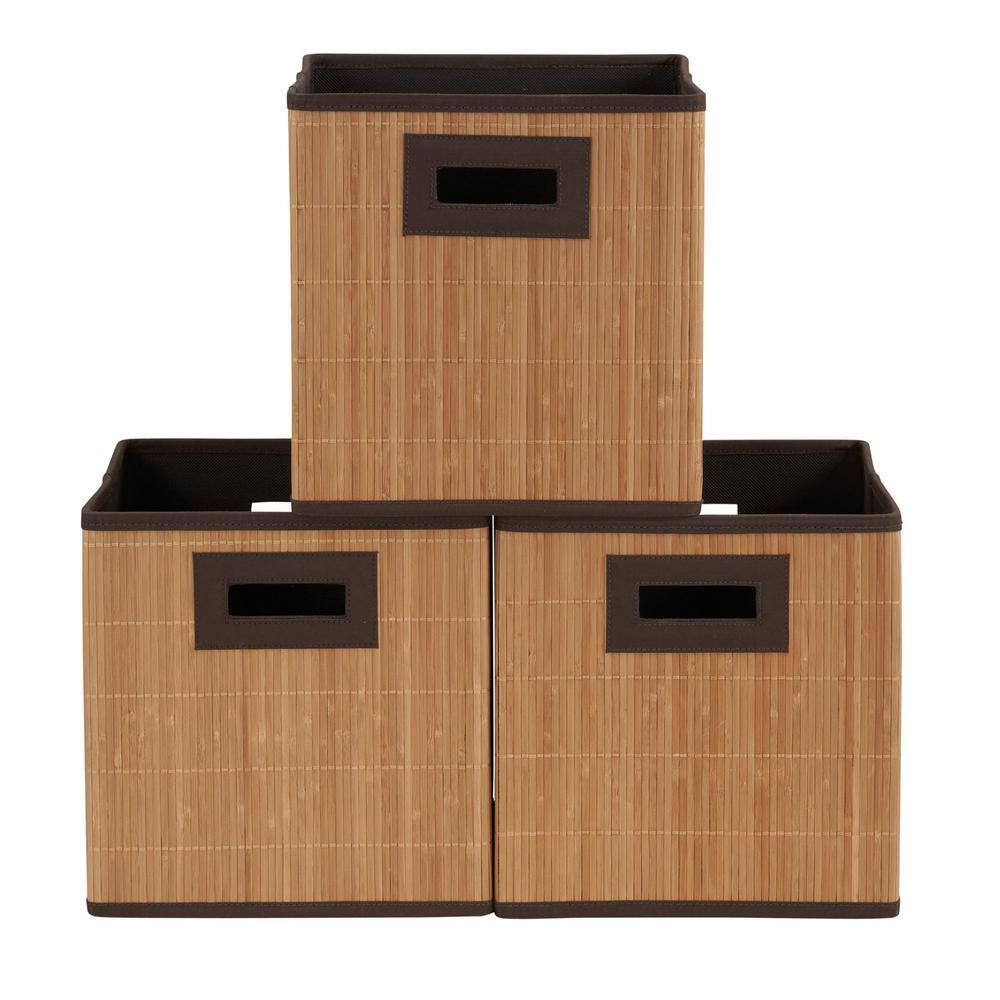 Natural Bamboo and Fabric Storage Cubes Set of 3