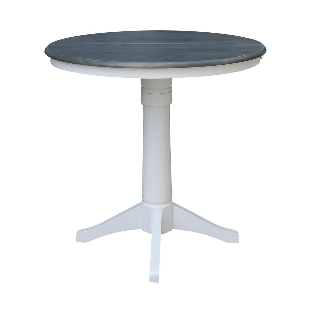 Heather Gray & White Solid Parawood 36" Round Extendable Counter Table