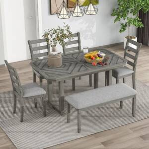 6-Piece Gray Wood Top Dining Room Set Seats 5