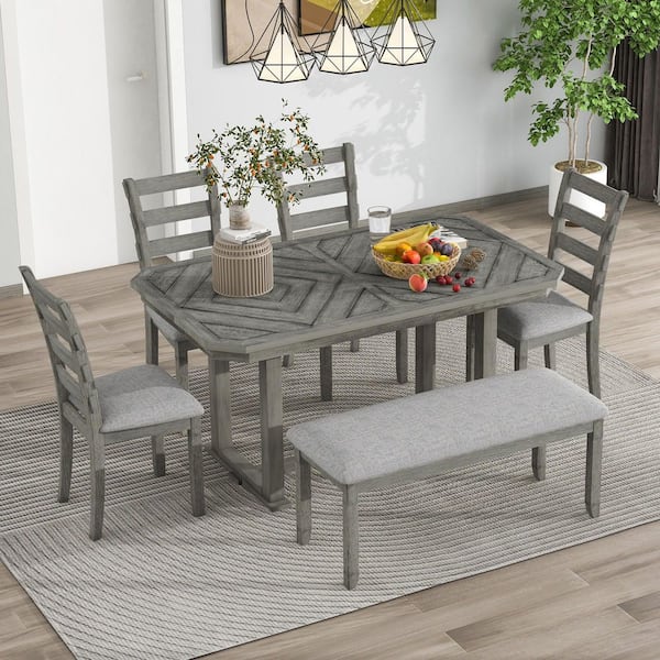 Polibi 6-Piece Gray Wood Top Dining Room Set Seats 5 RS-95961-AAE - The ...