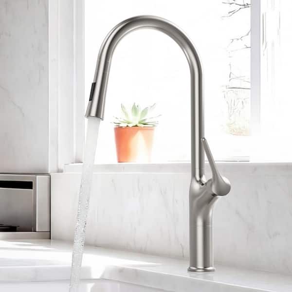 20.2 in. Single Handle 360° Swivel Pull Down Sprayer Kitchen Faucet with Advanced Spray in Brushed Stainless