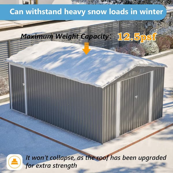 10 ft. x 14 ft. Outdoor Metal Storage Shed, Large Garden Shed Tool Shed with 3 Lockable Doors and Side Door