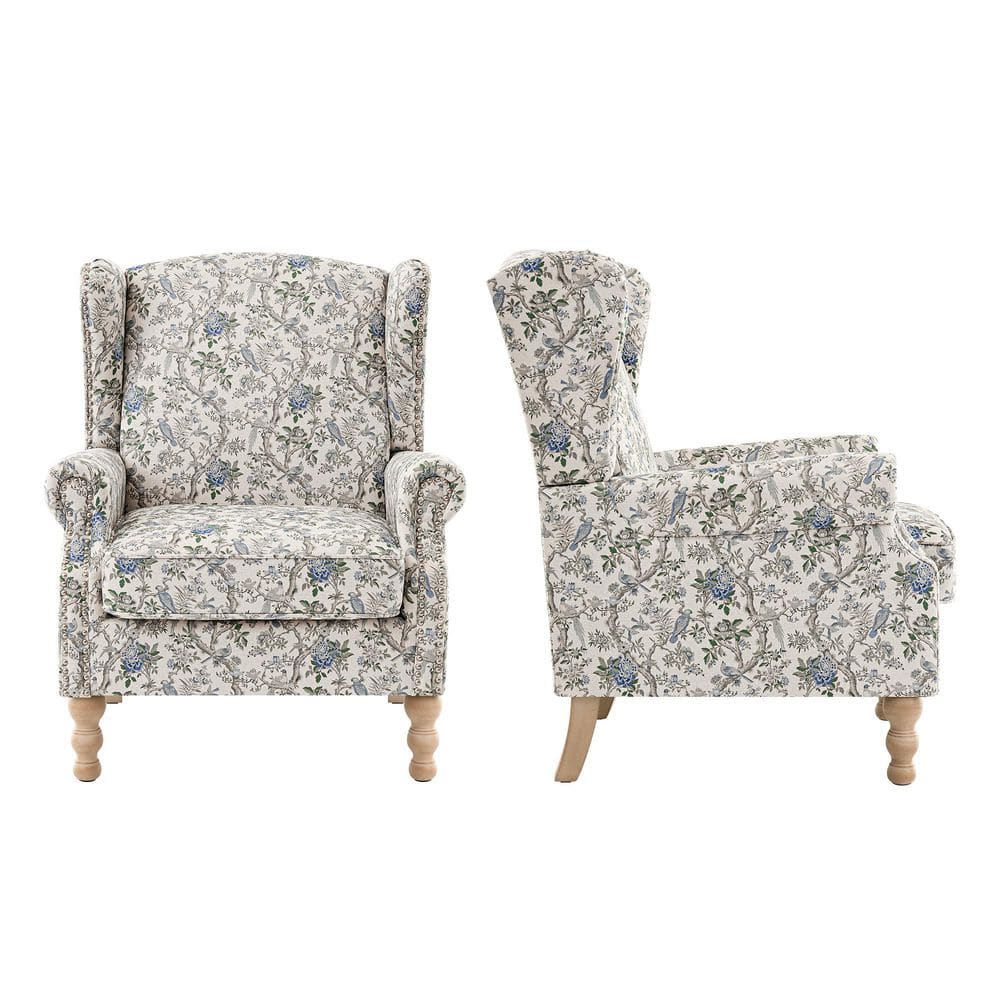 Retro Blue Nailhead Trim Upholstered High Back Arm Chair with Rolled Arms and Solid Wood Legs for Living Room Set of 2 price history on PriceWatchPro