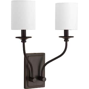Bonita Collection 2-Light Antique Bronze Wall Sconce with White Linen Shade