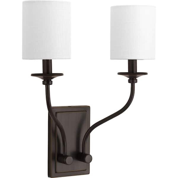 Progress Lighting Bonita Collection 2 Light Antique Bronze Wall Sconce With White Linen Shade P710019 020 The Home Depot - 2 Light Wall Sconce With Shade