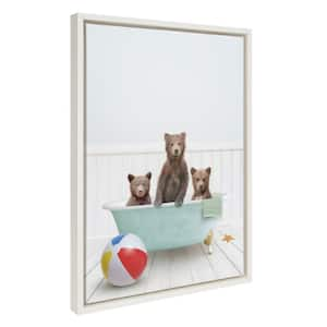 Sylvie Three Bear Cubs In Beach House Bath by Amy Peterson White Framed Art Print 18 in. x 24 in.