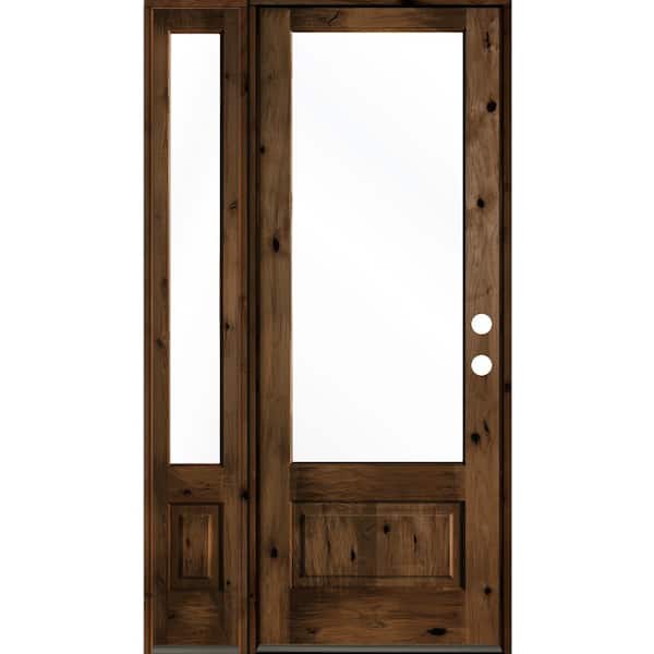 Krosswood Doors 50 in. x 96 in. Knotty Alder Left-Hand/Inswing 3/4-Lite Clear Glass Provincial Stain Wood Prehung Front Door with LSL
