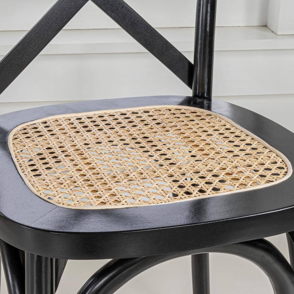 Black High Cross Back Rattan Cane Side Chair Set
