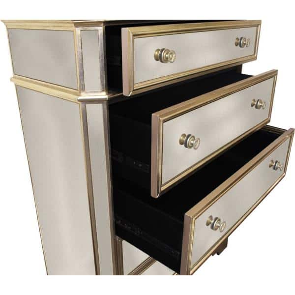 Best Master Furniture Alicia 5 Drawer, Mirrored Dresser Chest Gold