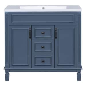 36 in. W x 18 in. D x 34 in. H Single Sink Freestanding Bath Vanity in Blue with White Cultured Marble Top