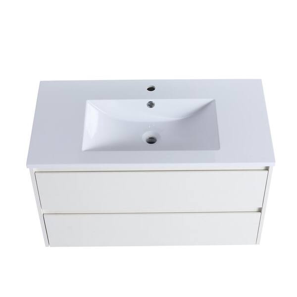 ANTFURN 18.20 in. W x 35.80 in. D x 20.50 in. H Floating Bath Vanity in Mountain Grain White with White Ceramic Top
