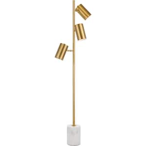 66 in. Derry 3-Light Floor Lamp with Online Foot Switch, Stylish Marble Base, and Brushed Brass Finish