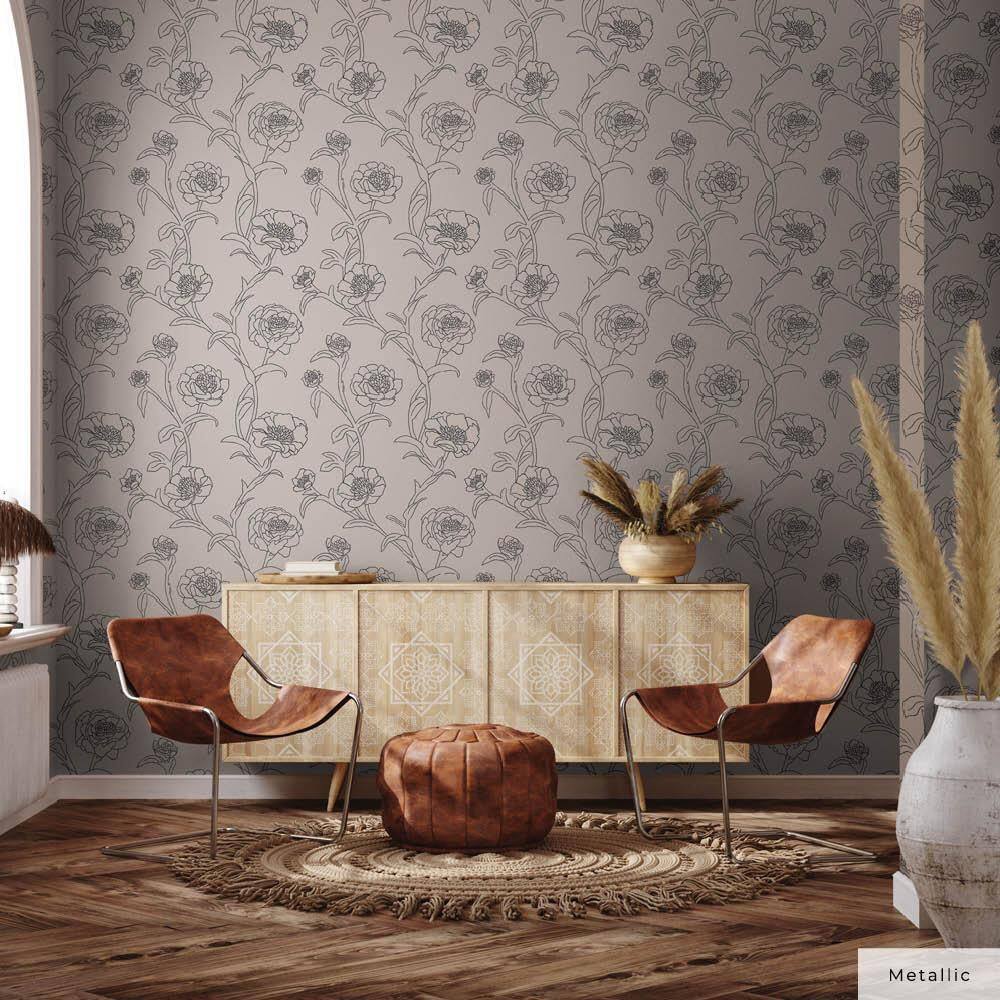 Black and White Floral Peel and Stick Wallpaper Roll
