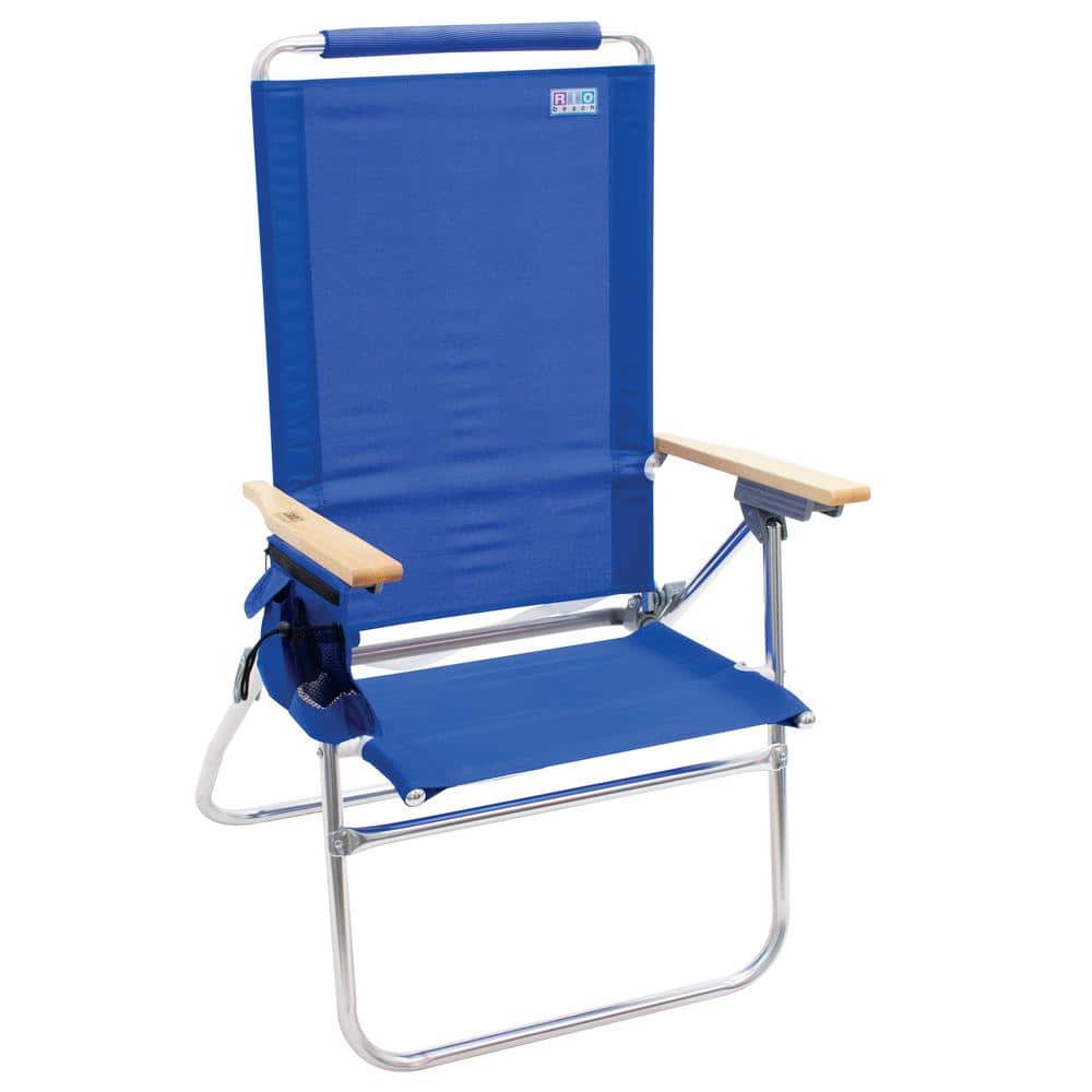 Rio 7-Position Hi-Boy Aluminum High Back Beach Chair with Wood Armrests ...
