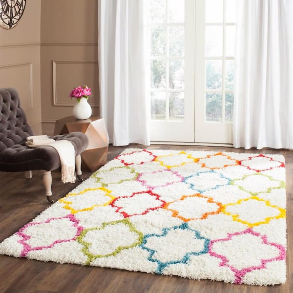Kids Shag Ivory/Multi 4 ft. x 6 ft. Geometric Trellis Area Rug