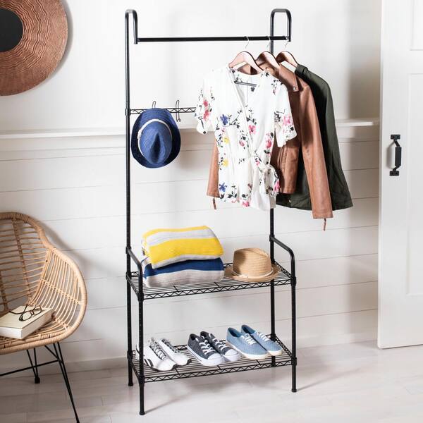 Happimess Anderson Black Carbon Steel Clothes Rack With Shoe Storage 29 In W X 70 H Hpm5014a The Home Depot Happimess Anderson Black Carbon Steel, Garment Rack With Shoe Shelf