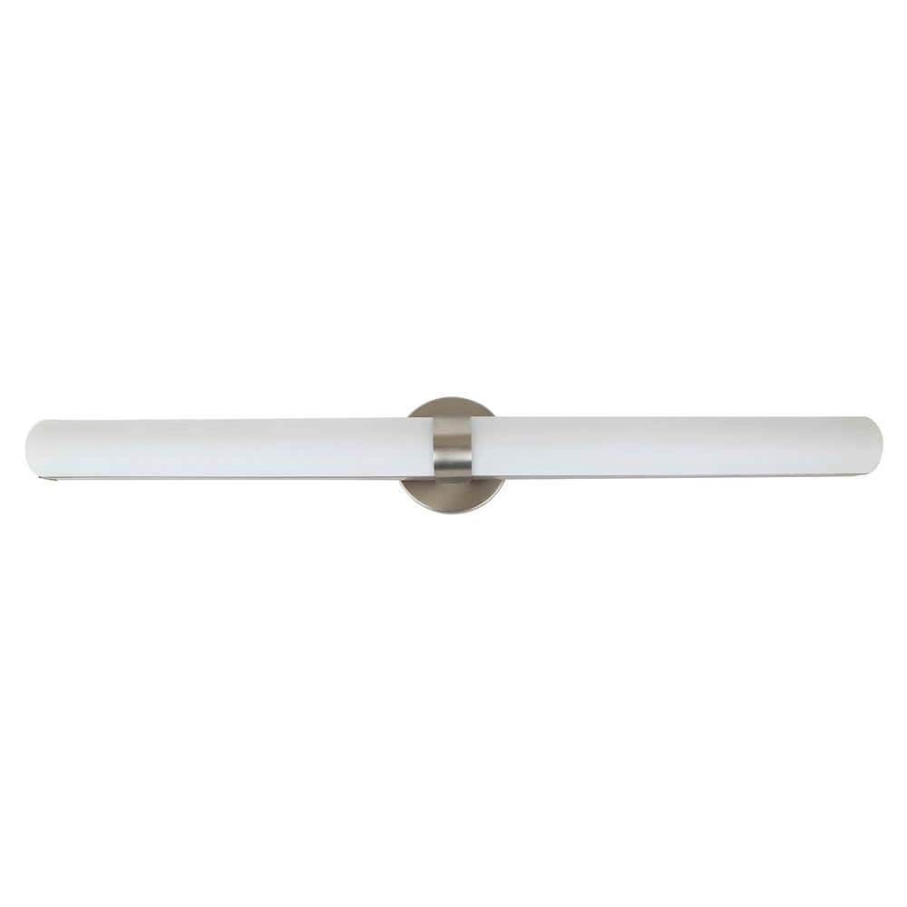 37.5 in. 2-Lights Brushed Nickel LED Vanity Light Bar with White Acrylic Shade