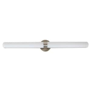 37.5 in. 2-Lights Brushed Nickel LED Vanity Light Bar with White Acrylic Shade