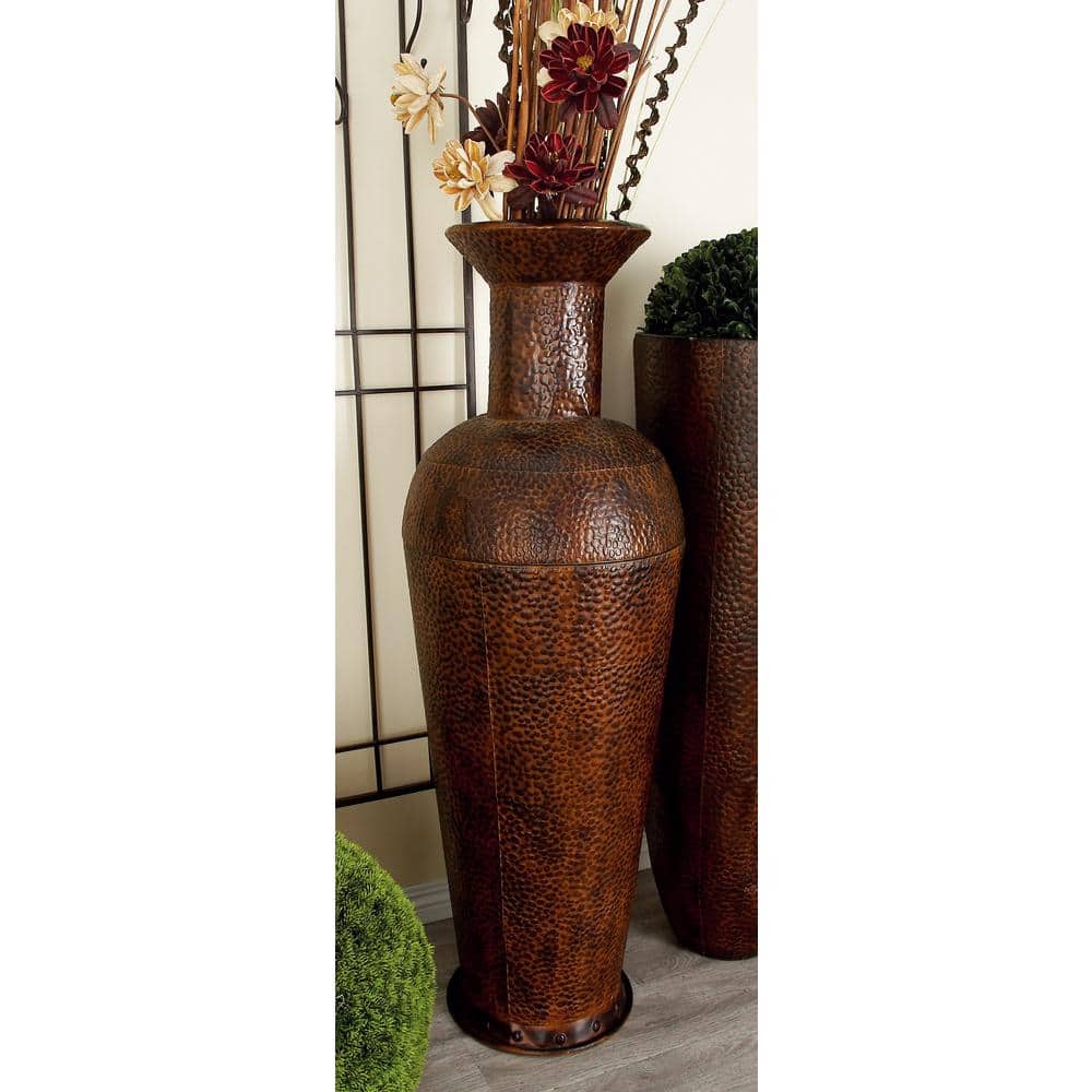 Tall Dark Brown Metal Floor Decorative Vase Set with Bubble Texture