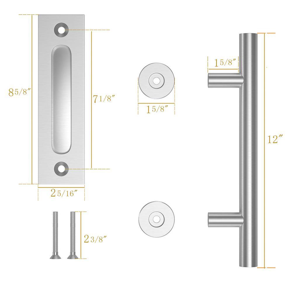 12'' Silver Stainless Steel Round Barn Door Handles (2-Piece)