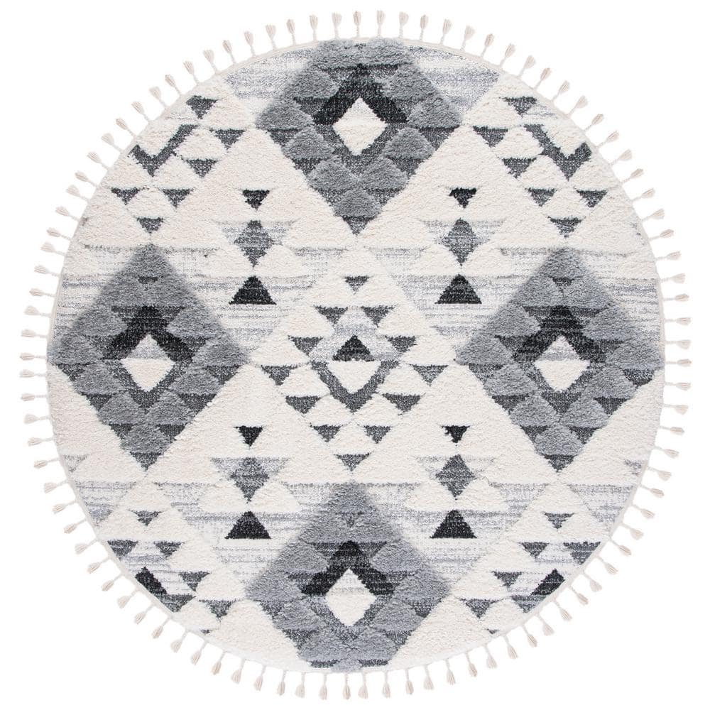 Moroccan Tassel Shag Ivory/Gray 9 ft. x 9 ft. High-Low Geometric Fringe Round Area Rug price history on PriceWatchPro