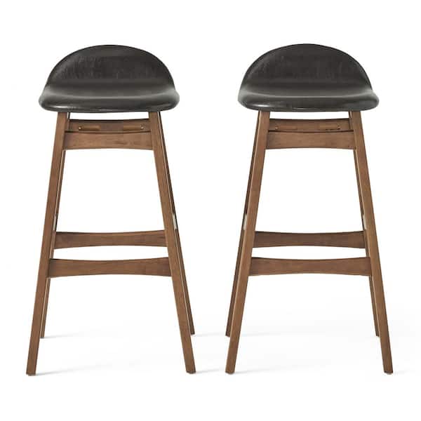 Moria 30 in. Dark Brown Leather/Walnut Finish Wood Bar Stool (Set of 2)