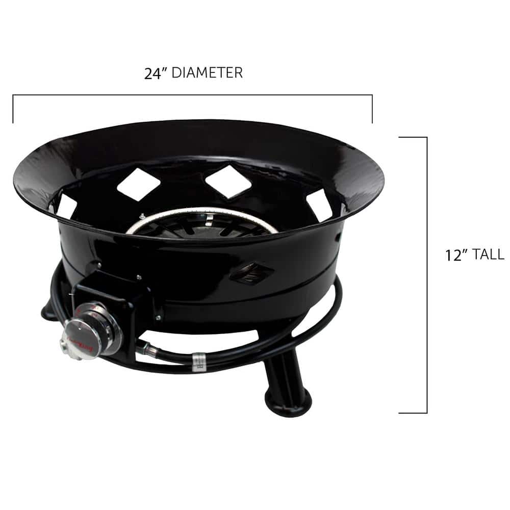 24-Inch Black Portable Gas Fire Pit with Lava Rocks