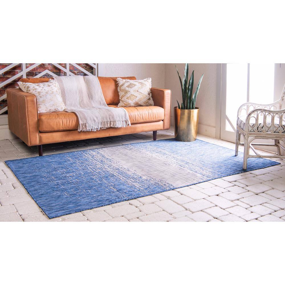 Blue Rectangular Synthetic Easy Care Outdoor Rug