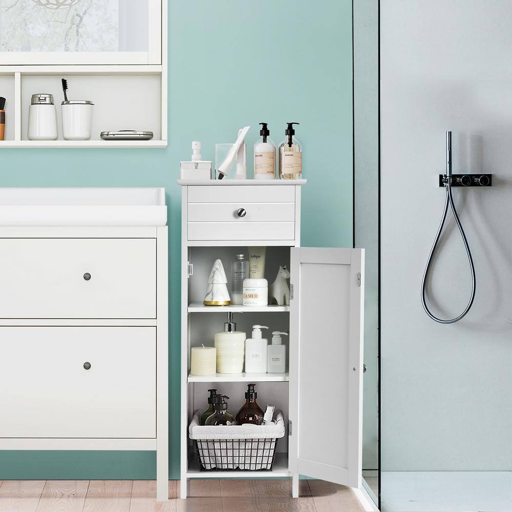 Abilene White MDF Living Room Storage Cabinet with Drawer & Shelves