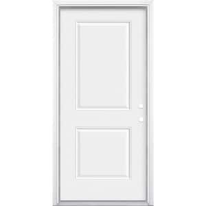36 in. x 80 in. White Right-Hand Inswing 2-Panel Square Primed Steel Prehung Front Door with Brickmold
