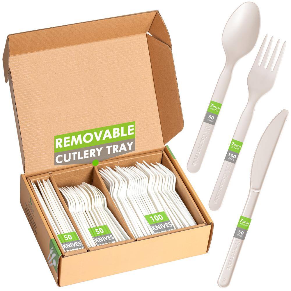 200 Piece Compostable Disposable Flatware Silverware Set- 50 Settings (Set of 50)