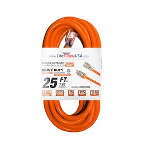 25 ft. 12-Gauge/3 Conductors SJTW Indoor/Outdoor Extension Cord with Lighted End Orange (1-Pack)