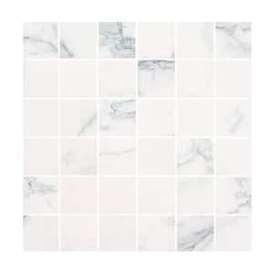 Regallo Calacatta Isla 12 in. x 12 in. x 10mm Matte Porcelain Mesh-Mounted Mosaic Floor and Wall Tile (10 sq. ft./Case)
