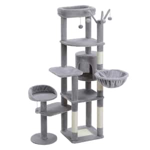 59 in. Cat Tree Tall Cat Tree for Large Cat Multi-Level Cat Tower Grey