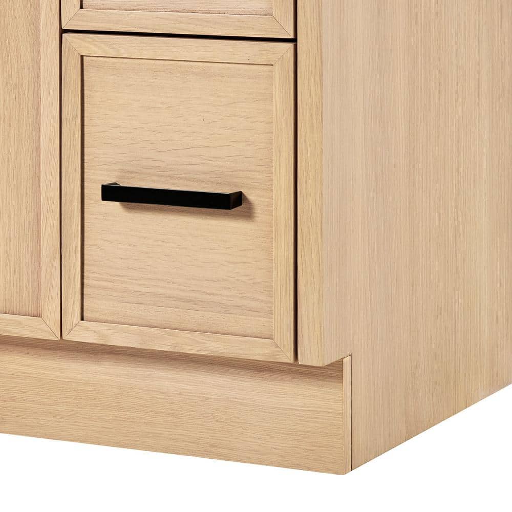 Oak Single Sink Bathroom Vanity with Pure White Quartz Top