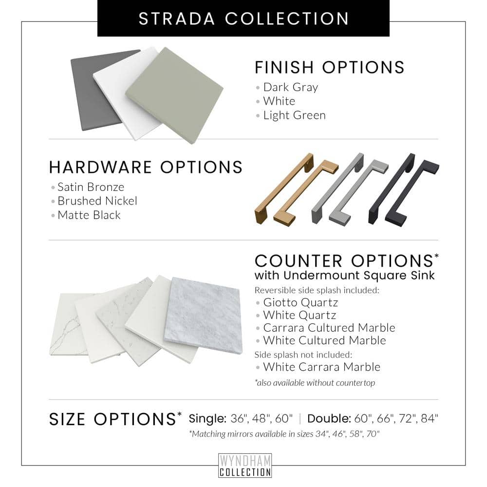 Strada 60" Light Green Single Bathroom Vanity with White Marble Countertop