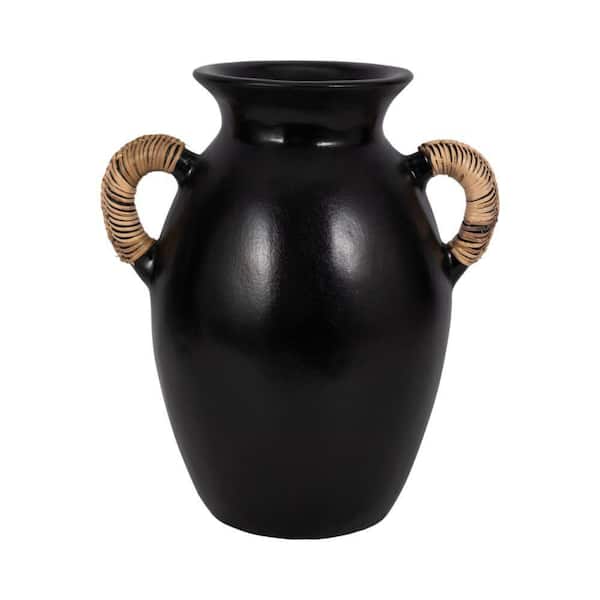 Liv & Skye 12 in. Black Ceramic Eared Decorative Vase