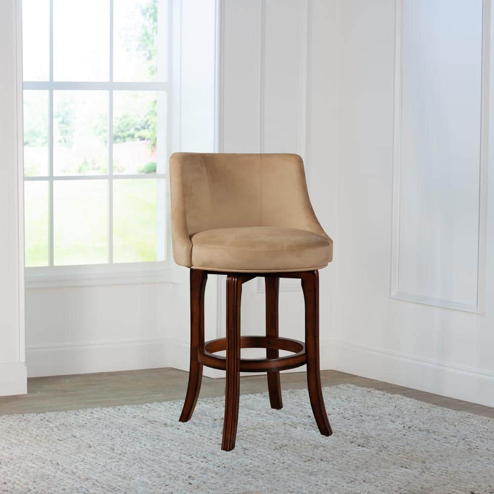 Napa Valley Dark Brown Cherry Swivel Counter Stool with Khaki Fabric