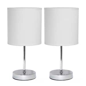 11.81 in. Metal 2-Pack Petite Stick Bedside Table Desk Lamp Set and Fabric Drum Shade (Set of 2), White Shades