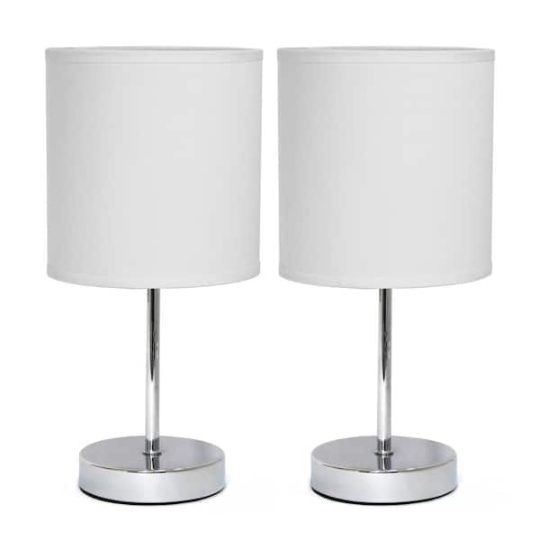 Creekwood home 11.81 in. Metal 2-Pack Petite Stick Bedside Table Desk Lamp Set and Fabric Drum Shade (Set of 2), White Shades