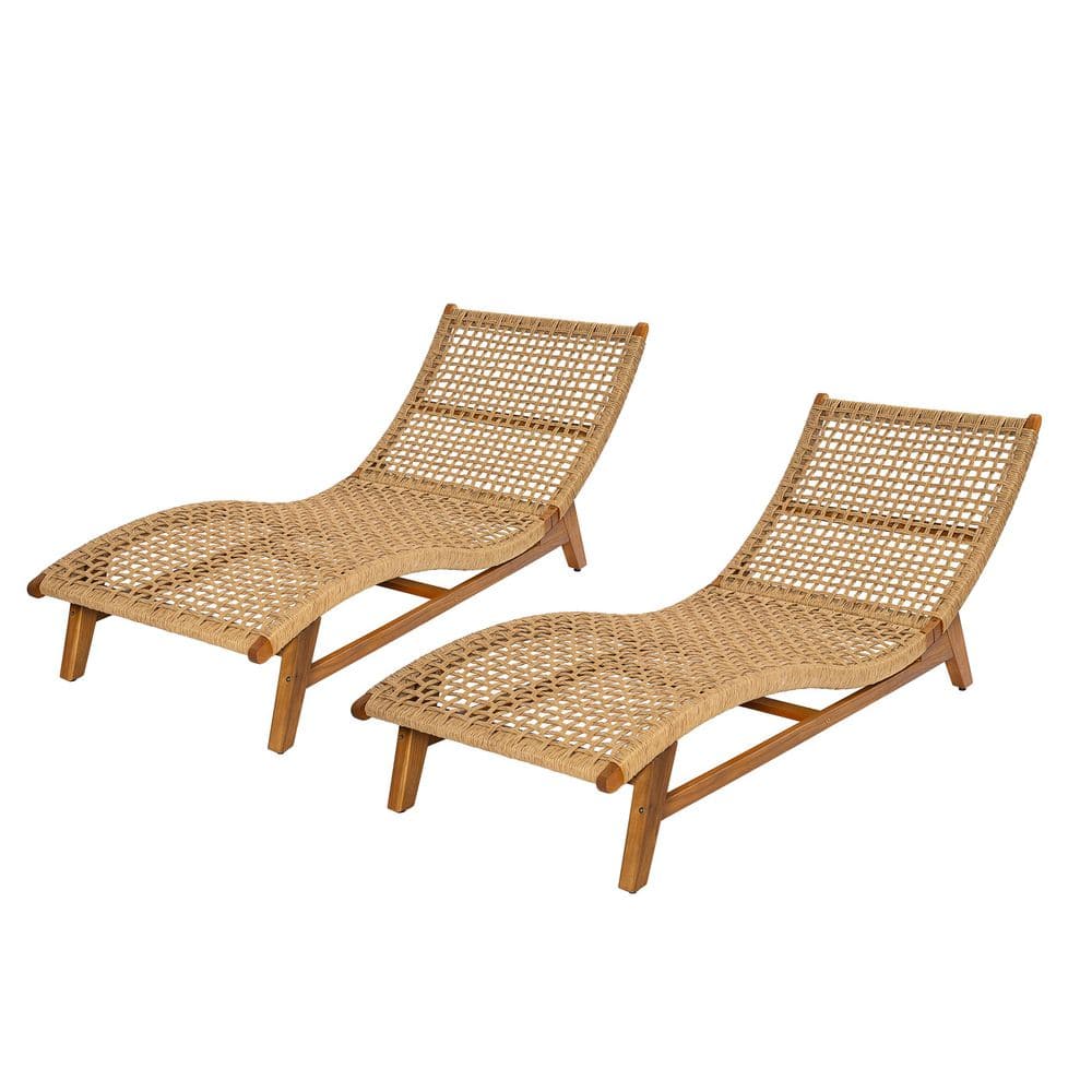 Kublai Light Brown Amalfi Solid Wood and Wicker Woven Outdoor Chaise Lounge, (Set of 2) price history on PriceWatchPro