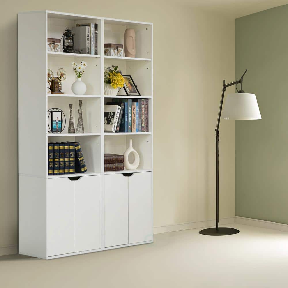 White 71" Adjustable Wood Bookcase with Doors