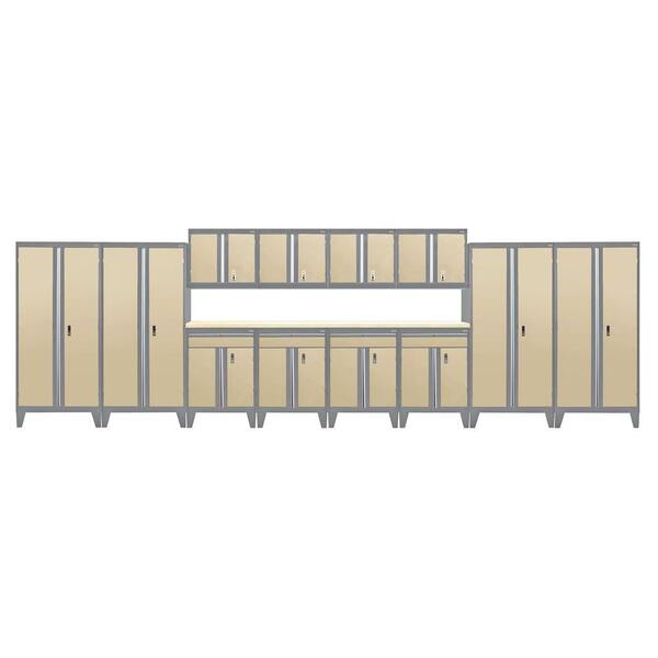 Sandusky 79 in. H x 264 in. W x 18 in. D Modular Garage Welded Steel Cabinet Set in Charcoal/Tropic Sand (14-Piece)