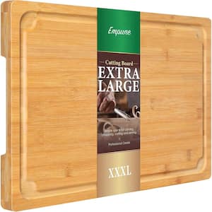 24 x 18 in. Rectangular Large 3 x L Bamboo Cutting Board Juice Groove Handles for Kitchen Cutting