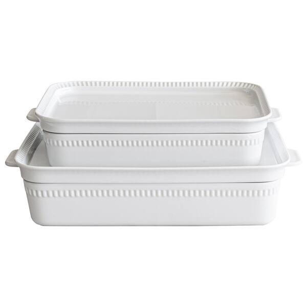 Over and Back 4-Piece Rectangular White Porcelain Baking Set